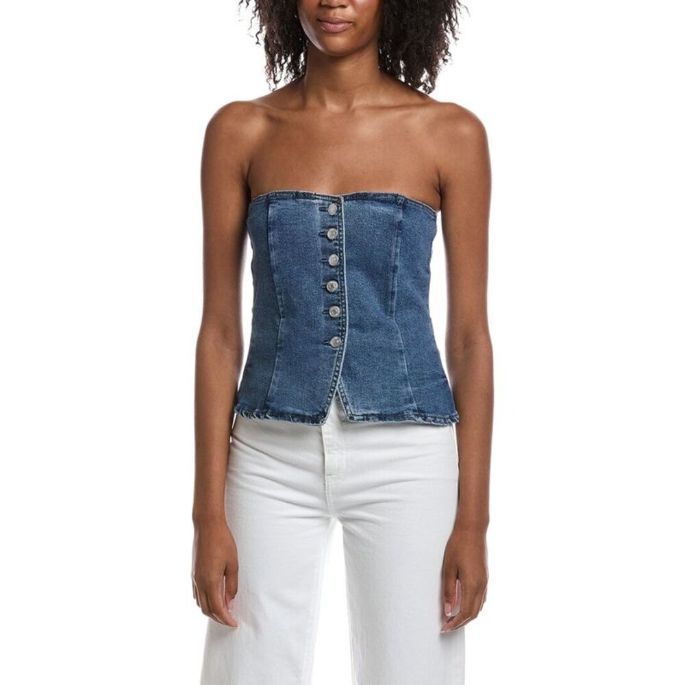 Current/Elliott Womens  Strapless Button Front Bustier Tube Top, Blue